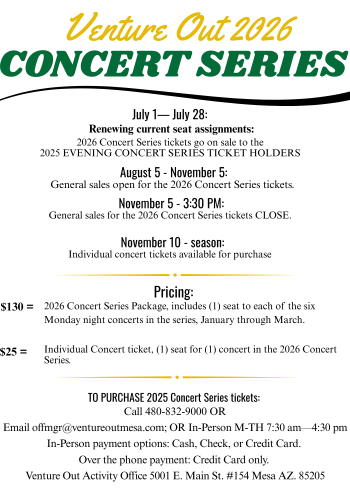 Venture Out 2026 Concert Series